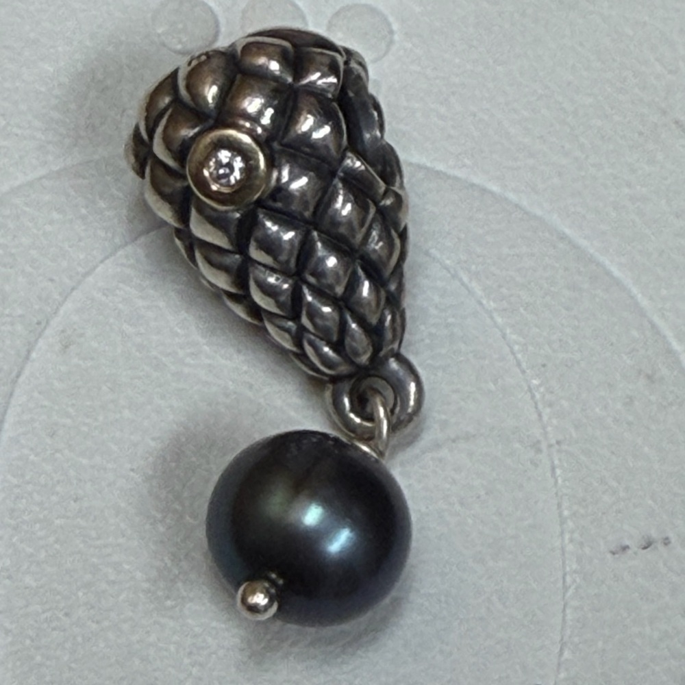 Authentic Pandora Grapes Bunch Two Toned Diamond and Pearl Dangle Charm Retired